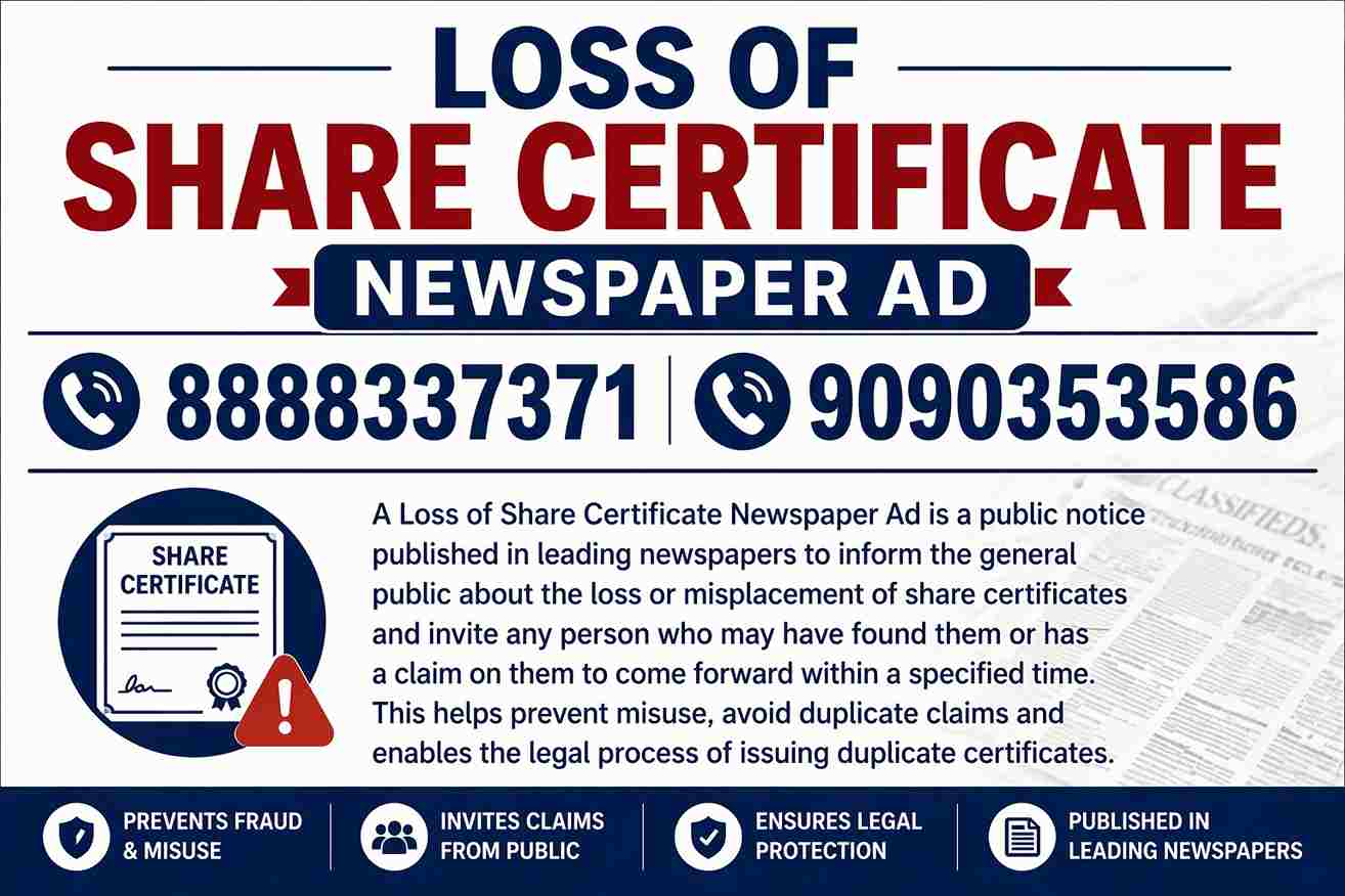 Loss of share certificate in Newspaper